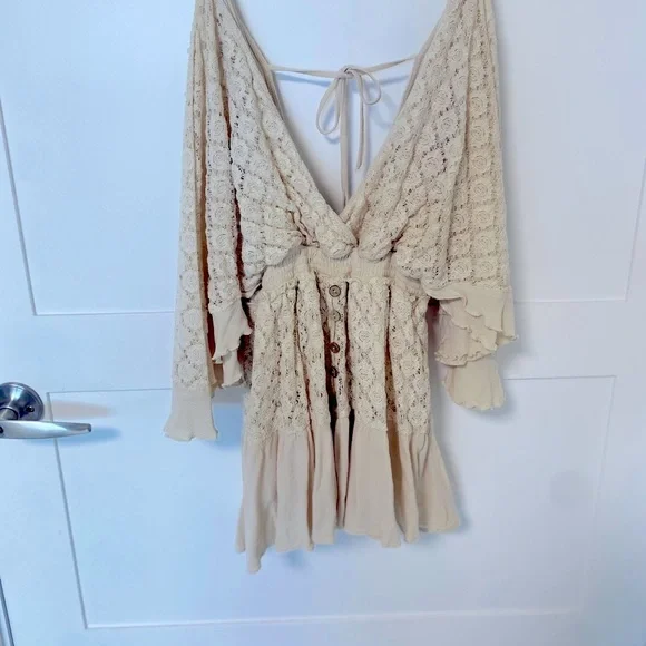 Vici Fly Far Cotton Blend Crochet Dress- Vici Vintage Crochet Romper Dress - Picture 6 of 13